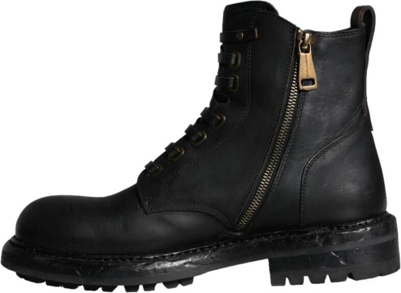 Dolce & Gabbana Zwarte Leren Mid Calf Laarzen Black Heren