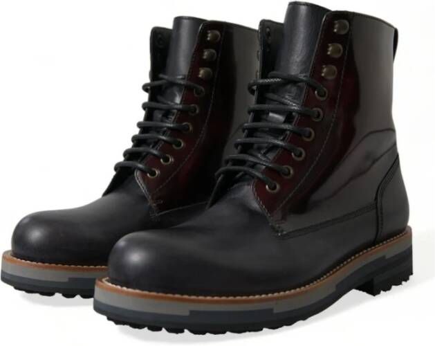 Dolce & Gabbana Zwarte leren militaire gevechtslaarzen Black Heren