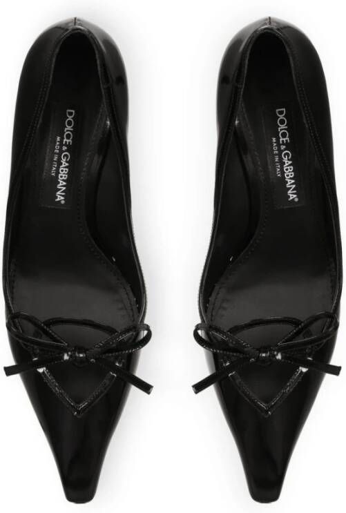 Dolce & Gabbana Zwarte leren pumps met gouden logo Black Dames