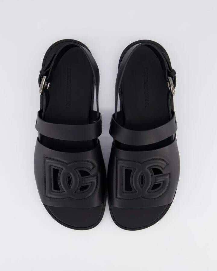 Dolce & Gabbana Zwarte leren sandaal met logo Black Heren