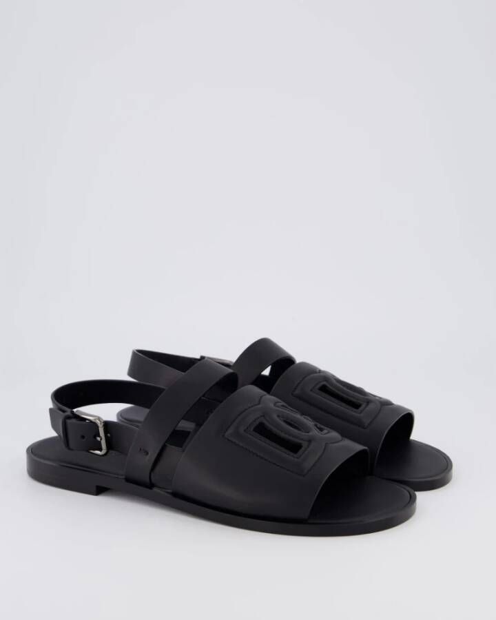 Dolce & Gabbana Zwarte leren sandaal met logo Black Heren