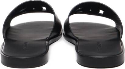 Dolce & Gabbana Zwarte leren slide sandalen met logo Black Heren