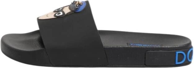 Dolce & Gabbana Zwarte Leren Slides Strandschoenen