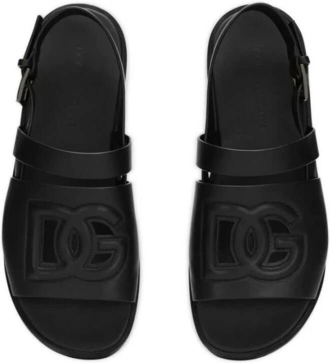 Dolce & Gabbana Zwarte Leren Slippers Black Heren