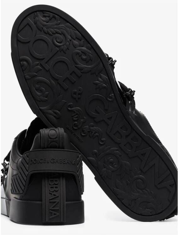 Dolce & Gabbana Zwarte Leren Sneakers Black Heren