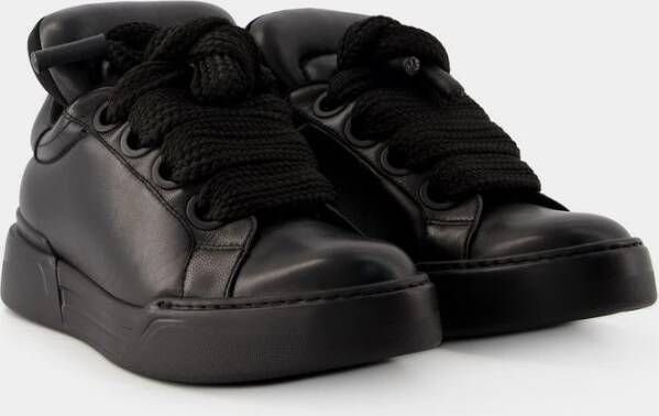 Dolce & Gabbana Zwarte Leren Sneakers Portofino Stijl Black Heren