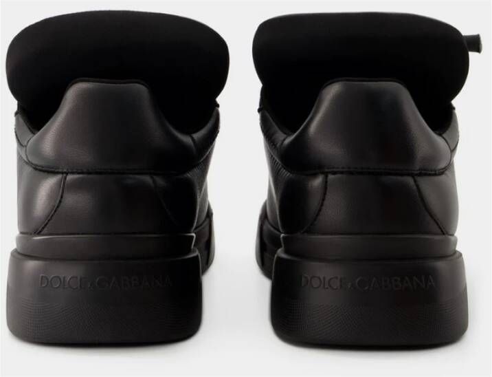 Dolce & Gabbana Zwarte Leren Sneakers Portofino Stijl Black Heren