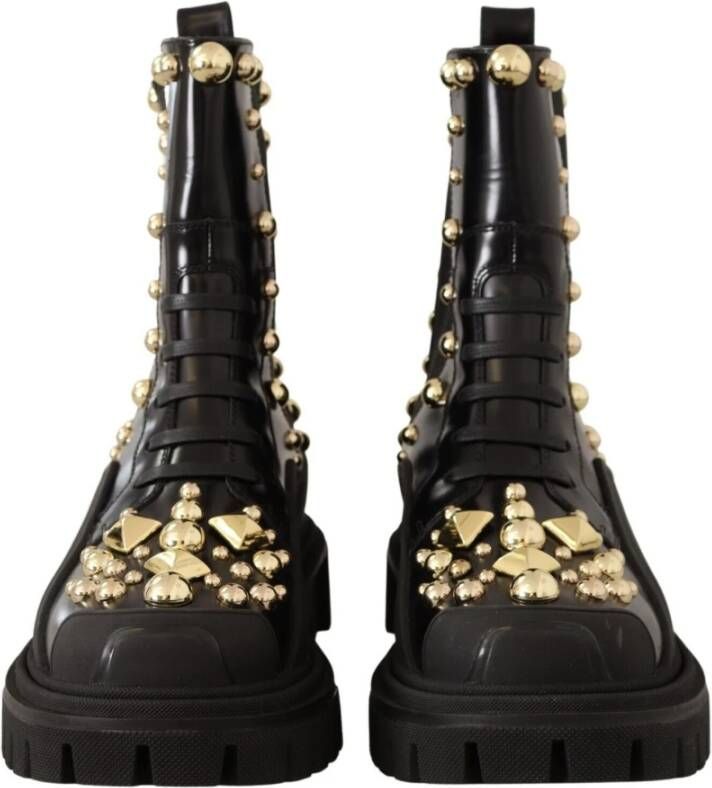 Dolce & Gabbana Zwarte Leren Studs Combat Boots Zwart Dames