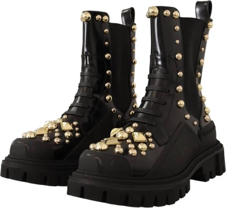 Dolce & Gabbana Zwarte Leren Studs Combat Boots Zwart Dames