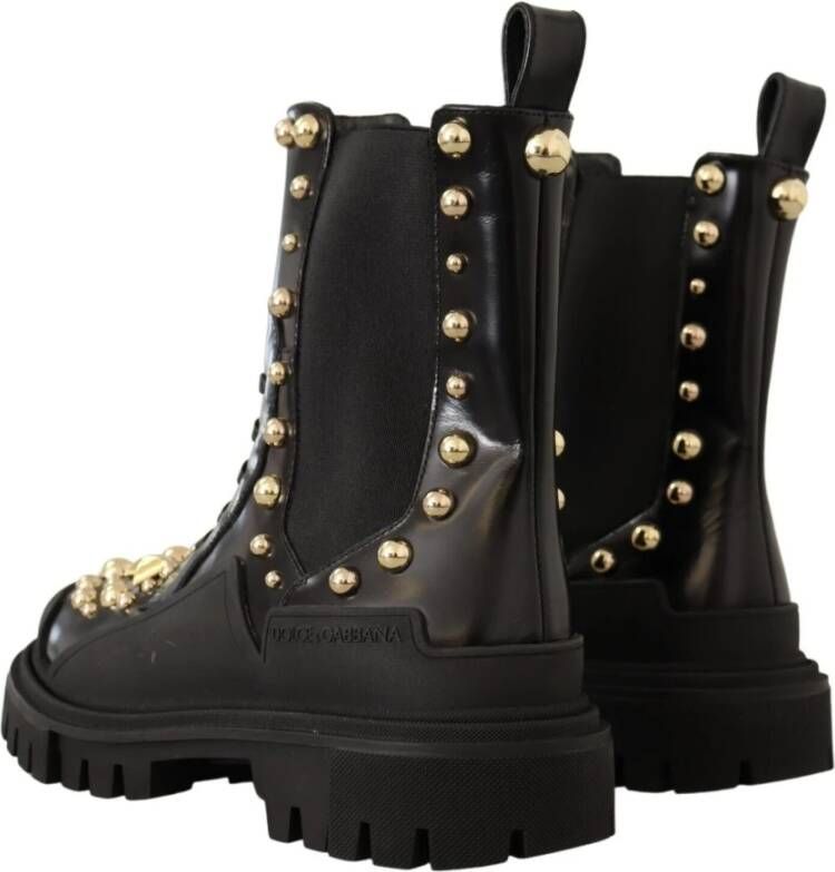 Dolce & Gabbana Zwarte Leren Studs Combat Boots Zwart Dames