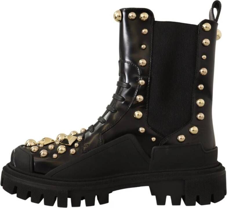 Dolce & Gabbana Zwarte Leren Studs Combat Boots Zwart Dames