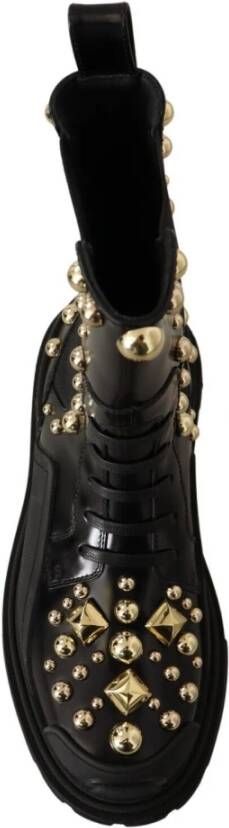 Dolce & Gabbana Zwarte Leren Studs Combat Boots Zwart Dames