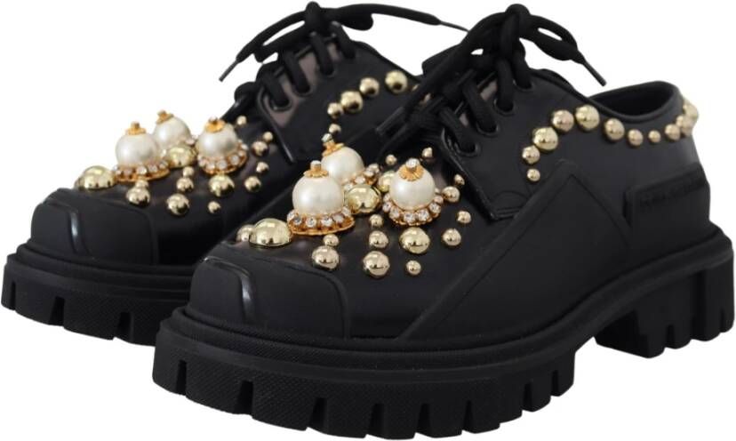 Dolce & Gabbana Zwarte leren trekking derby schoenen Black Heren