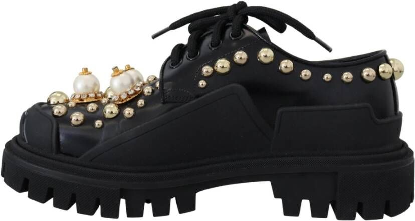 Dolce & Gabbana Zwarte leren trekking derby schoenen Black Heren