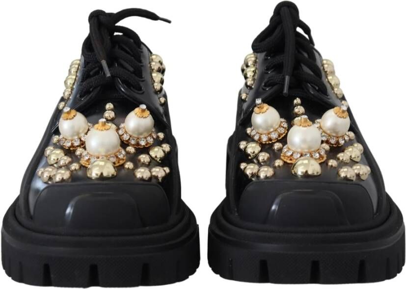 Dolce & Gabbana Zwarte leren trekking derby versierde schoenen Black Dames