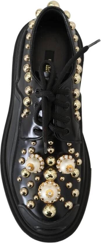 Dolce & Gabbana Zwarte leren trekking derby versierde schoenen Black Dames