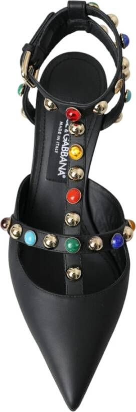 Dolce & Gabbana Zwarte Leren Versierde Hak Sandalen