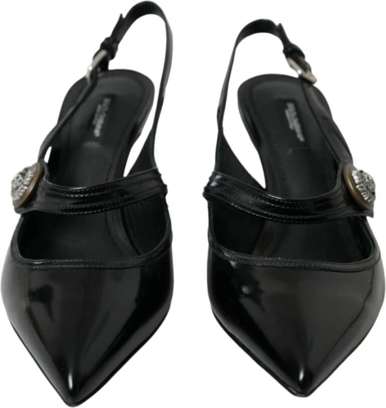 Dolce & Gabbana Zwarte Leren Versierde Slingback Schoenen Black Dames