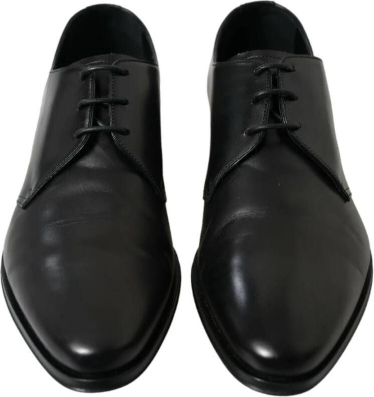 Dolce & Gabbana Zwarte Leren Veterschoenen Derby Model Black Heren