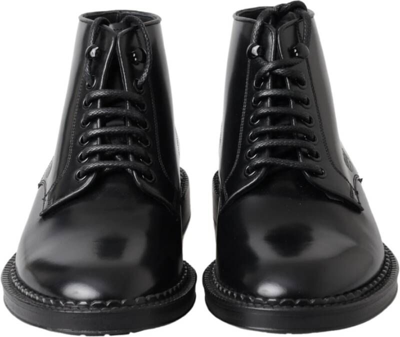 Dolce & Gabbana Zwarte Leren Veterschoenen Korte Laarzen Black Heren