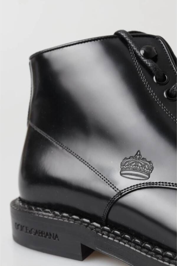 Dolce & Gabbana Zwarte Leren Veterschoenen Korte Laarzen Black Heren