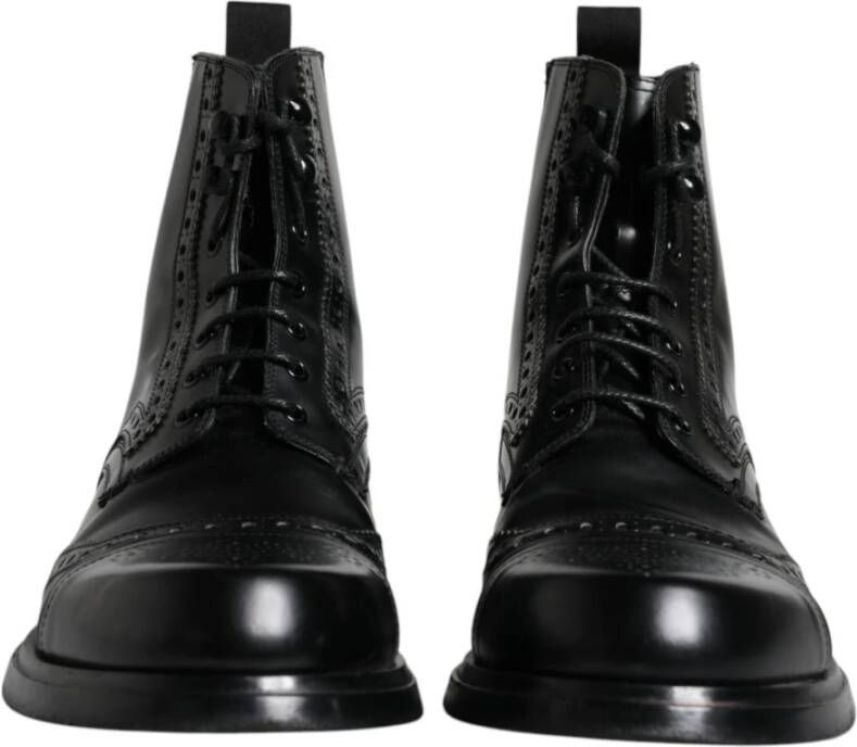 Dolce & Gabbana Zwarte leren veterschoenen met logo Black Heren