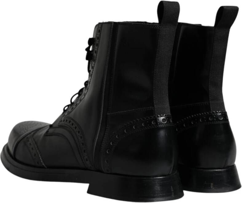 Dolce & Gabbana Zwarte leren veterschoenen met logo Black Heren