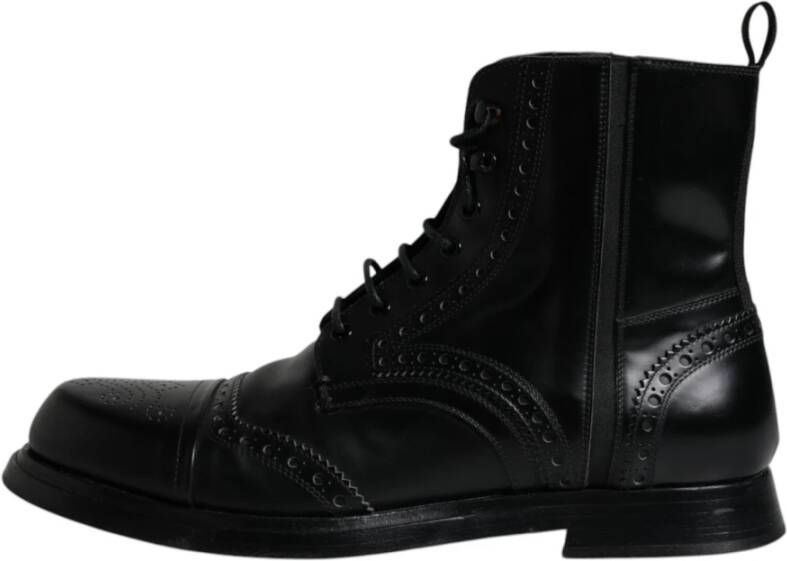 Dolce & Gabbana Zwarte leren veterschoenen met logo Black Heren