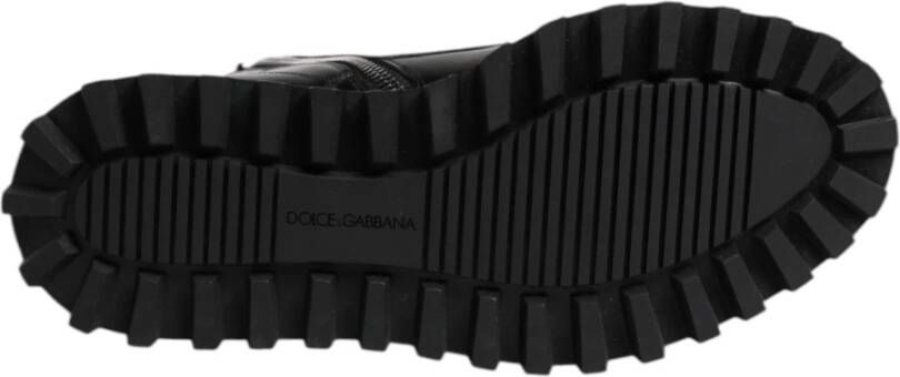 Dolce & Gabbana Zwarte leren veterschoenen tot halverwege de kuit