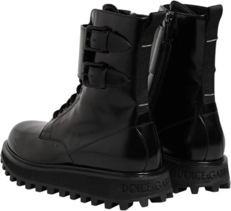 Dolce & Gabbana Zwarte Leren Veterschoenen voor Middenkuit