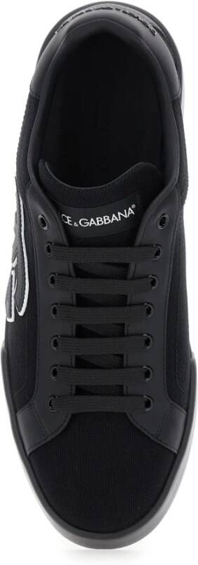 Dolce & Gabbana Zwarte Logo Geborduurde Lage Top Sneakers