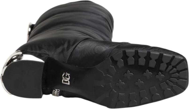 Dolce & Gabbana Zwarte Logo Hak Mid Calf Laarzen