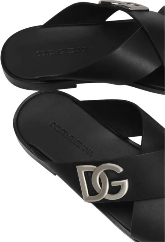 Dolce & Gabbana Zwarte Logo Kalfsleren Sandalen