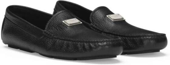 Dolce & Gabbana Zwarte Logo Mocassins met Gouden Plaque