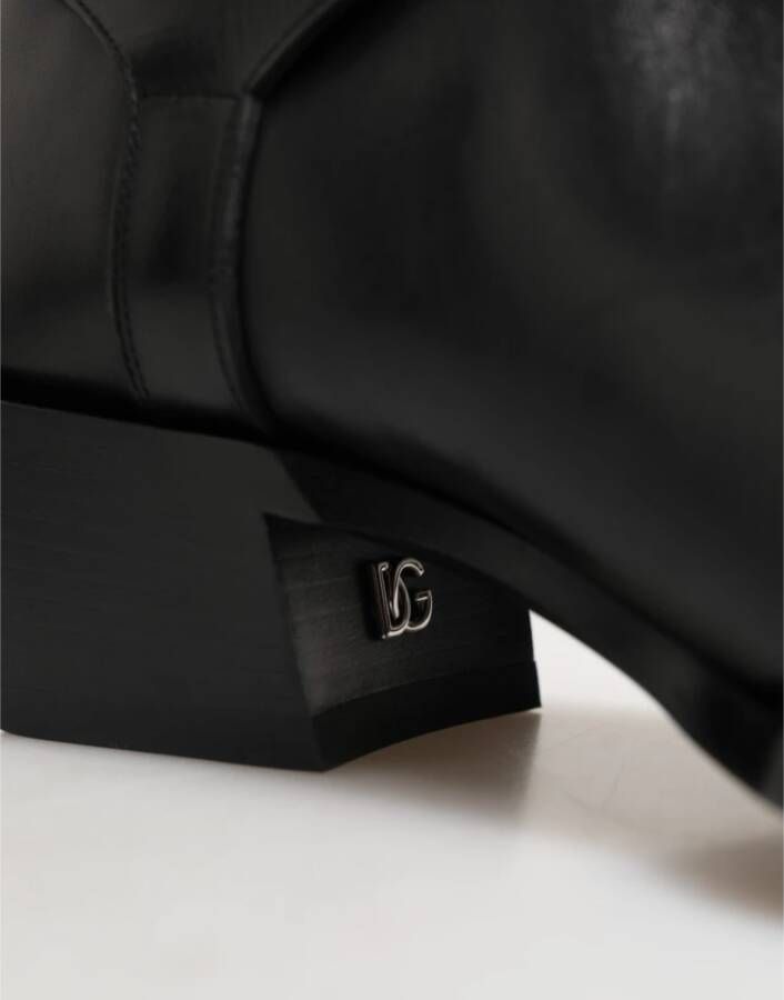 Dolce & Gabbana Zwarte Logo Plaque Kalf Laarzen