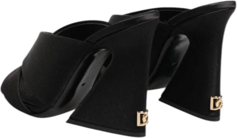Dolce & Gabbana Zwarte Logo Satijnen Slides Sandalen