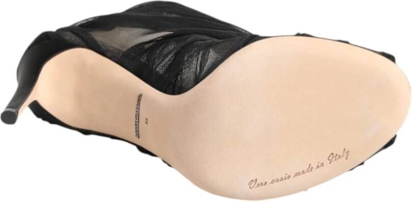 Dolce & Gabbana Zwarte Mesh Stiletto Enkellaarzen Schoenen