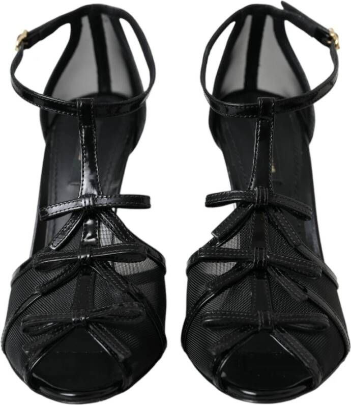Dolce & Gabbana Zwarte Mesh T-Strap Hoge Hak Sandalen Black Dames