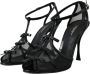 Dolce & Gabbana Zwarte Mesh T-Strap Hoge Hak Sandalen Black Dames - Thumbnail 4