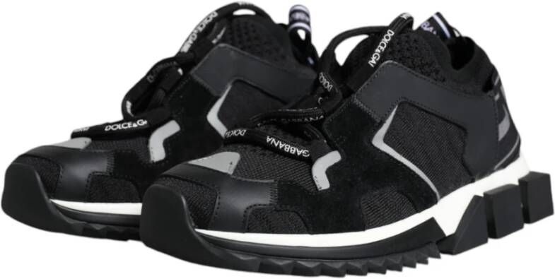 Dolce & Gabbana Zwarte Mesh Trekking Sneakers met Geribbelde Zool