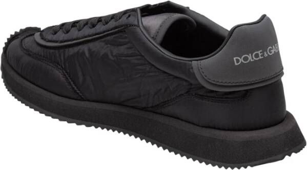 Dolce & Gabbana Zwarte Nylon Suède Veterschoenen