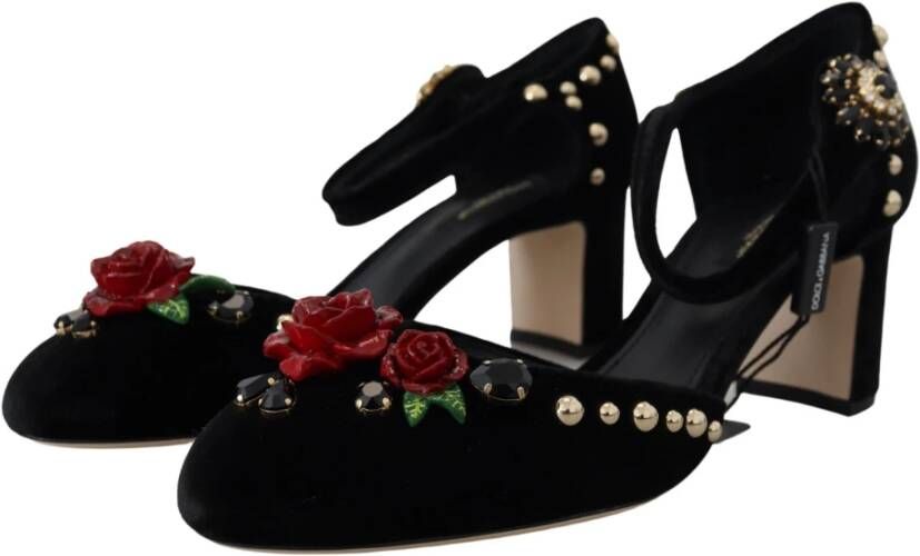 Dolce & Gabbana Zwarte Pearl Crystal Vally Hakken Sandalen Zwart Dames