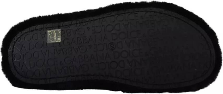Dolce & Gabbana Zwarte Polyester Faux Fur Sandalen