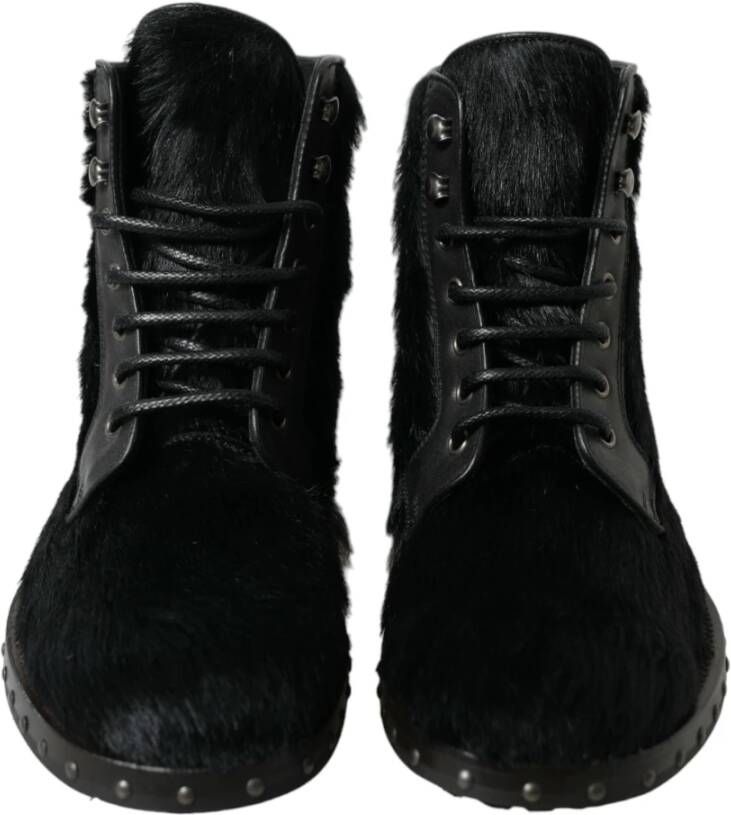 Dolce & Gabbana Zwarte Pony Leren Mid Calf Laarzen Black Dames