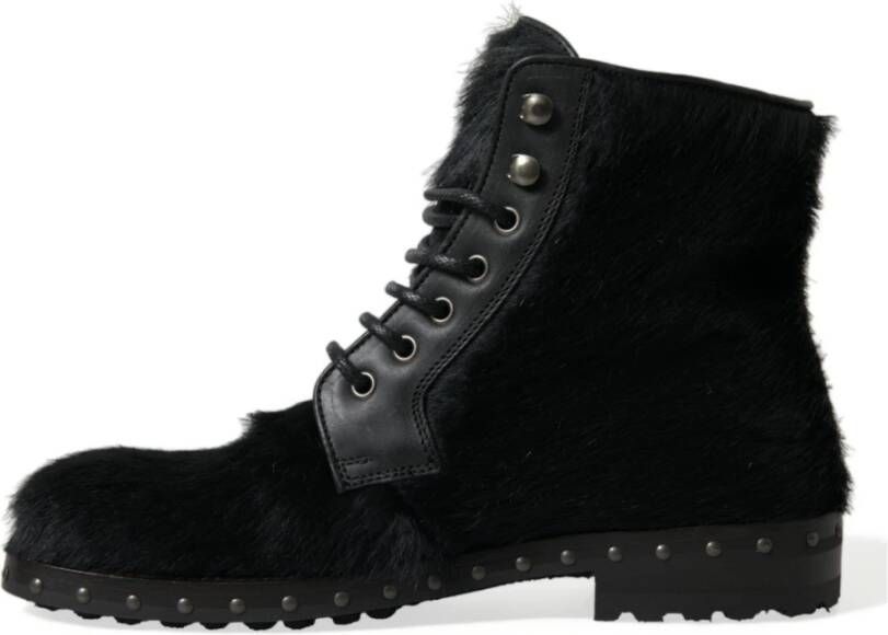 Dolce & Gabbana Zwarte Pony Leren Mid Calf Laarzen Black Dames