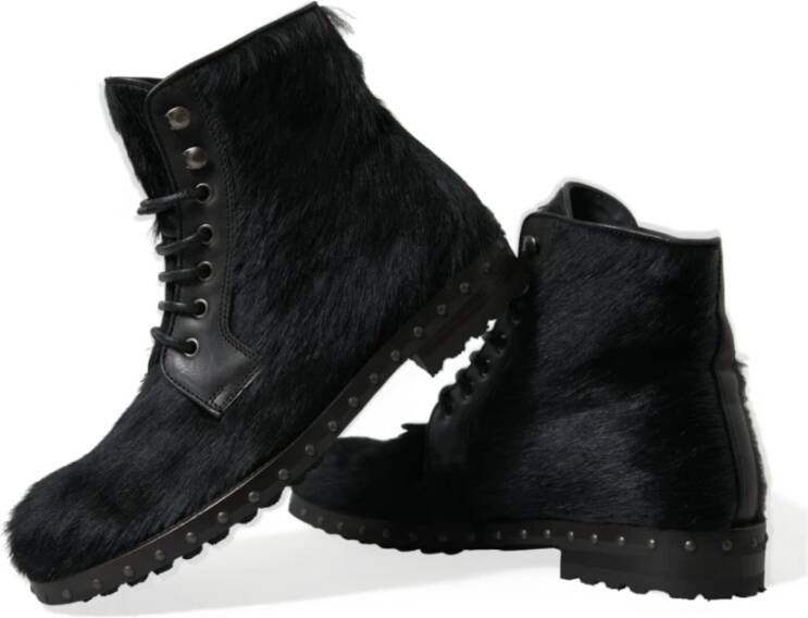 Dolce & Gabbana Zwarte Pony Leren Mid Calf Laarzen Black Dames