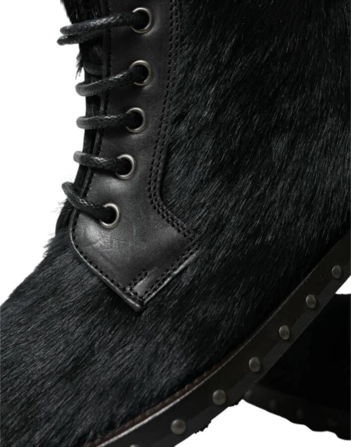 Dolce & Gabbana Zwarte Pony Leren Mid Calf Laarzen Black Dames