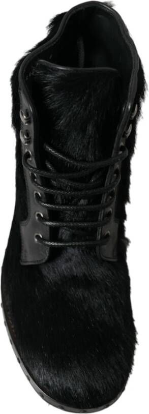 Dolce & Gabbana Zwarte Pony Leren Mid Calf Laarzen Black Dames
