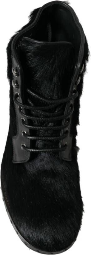 Dolce & Gabbana Zwarte Pony Leren Mid Calf Laarzen Black Heren