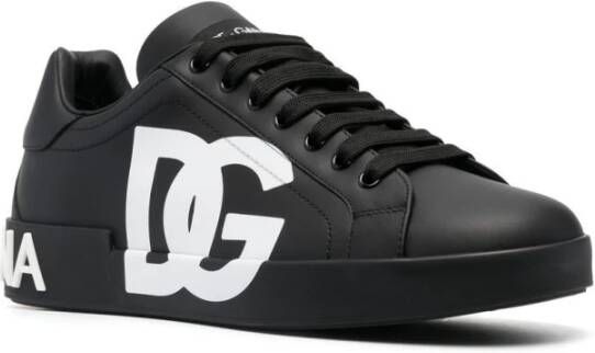 Dolce & Gabbana Zwarte Portofino Logo-Print Sneakers Black Heren